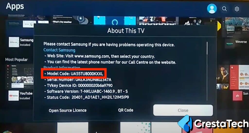 Samsung TV Model Code