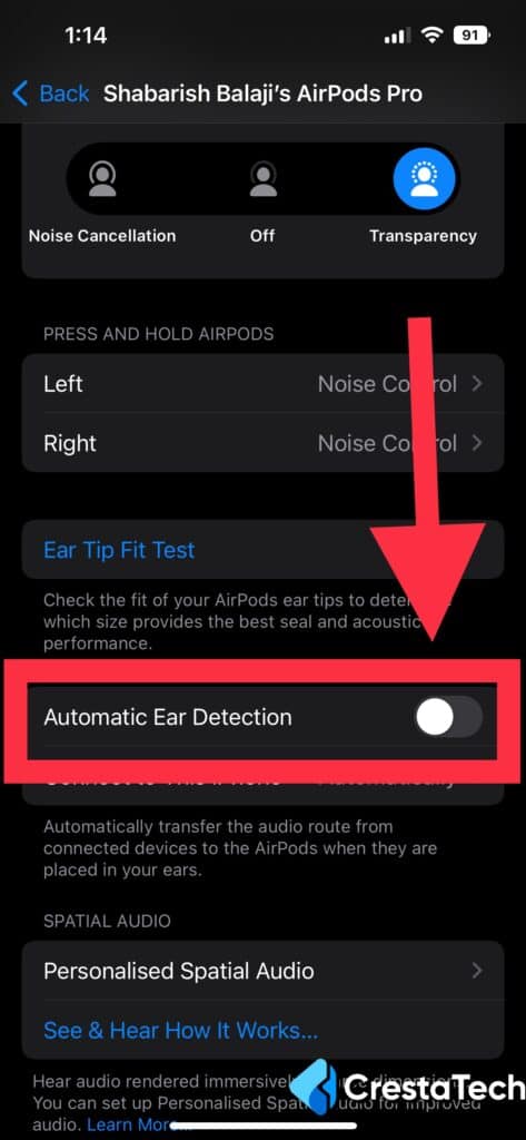 Toggle Off Automatic Ear Detection