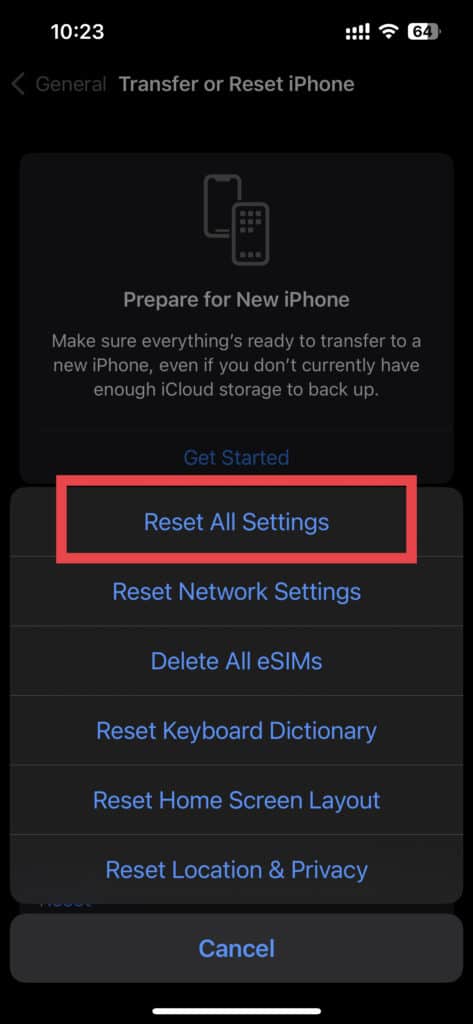 Reset All Settings iPhone