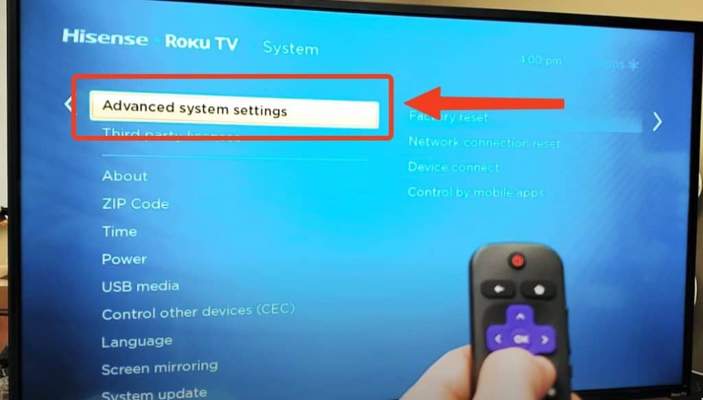 Advance System Settings Hisense Roku TV